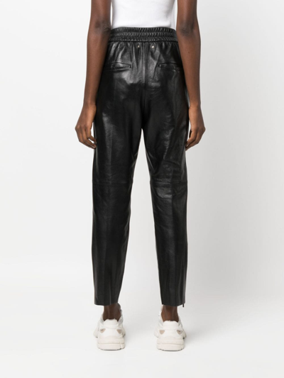 Golden Goose Leather Elastic-waist Cropped Trousers In Black