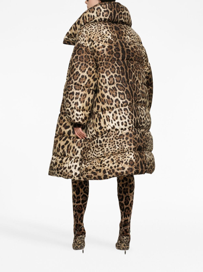 Shop Dolce & Gabbana Leopard-print Oversize Padded Coat In Brown