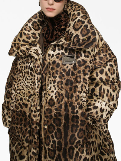 Dolce & Gabbana Leopard-print Oversize Padded Coat In Brown