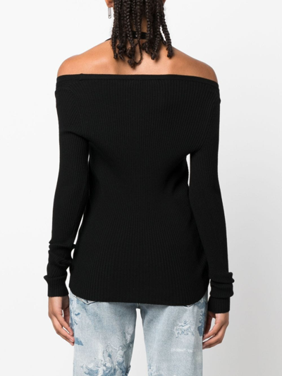 Shop Blumarine Halterneck Ribbed-knit Cardigan In Black