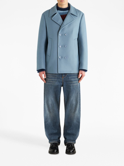 Shop Etro Notched-collar Double-breasted Blazer In Blue