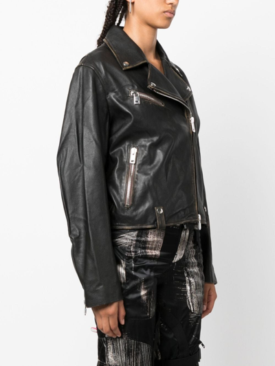 Shop Diesel Faded-effect Leather Biker Jacket In Black