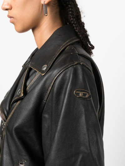 Shop Diesel Faded-effect Leather Biker Jacket In Black