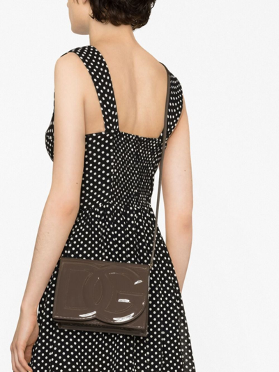 Dolce & Gabbana Dg Logo Patent Leather Crossbody Bag In Brown