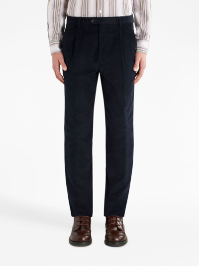 Shop Etro Floral-stripe Corduroy Trousers In Black