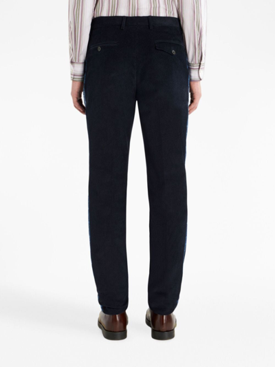 Shop Etro Floral-stripe Corduroy Trousers In Black