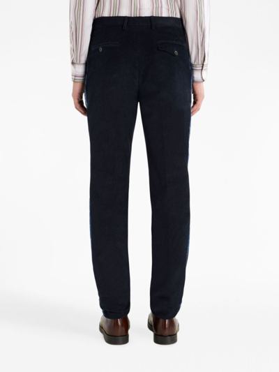 Etro Floral-stripe Corduroy Trousers In Black