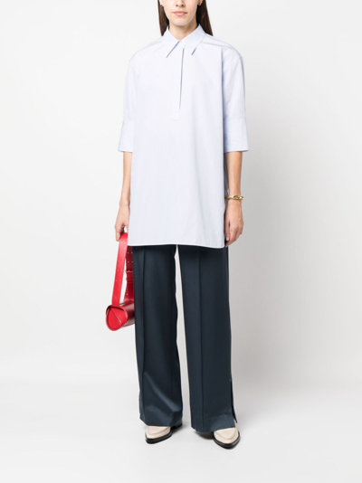 Jil Sander Striped Half-sleeve Cotton Shirt In Blue