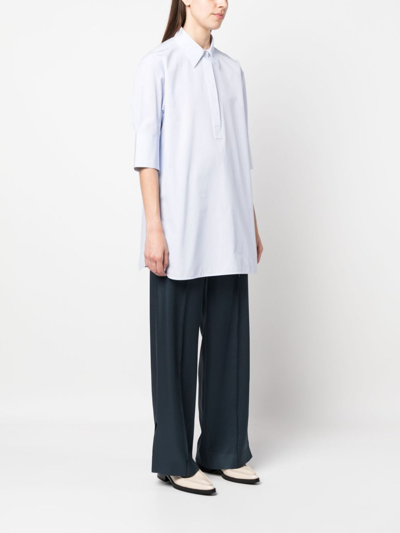 Jil Sander Striped Half-sleeve Cotton Shirt In Blue