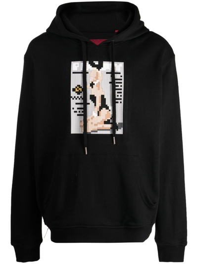 Shop Mostly Heard Rarely Seen 8-bit Bunny-print Cotton Hoodie In Black