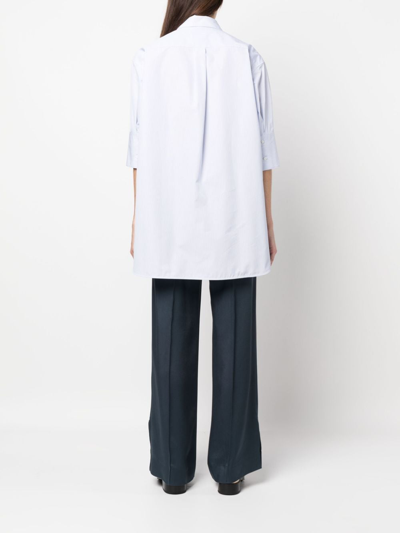 Jil Sander Striped Half-sleeve Cotton Shirt In Blue