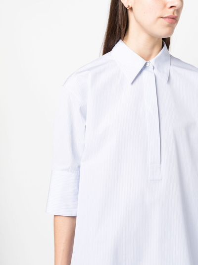 Jil Sander Striped Half-sleeve Cotton Shirt In Blue