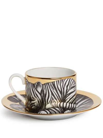 Shop Fornasetti Fidelity Tigrato Tea Cup Set In Oro