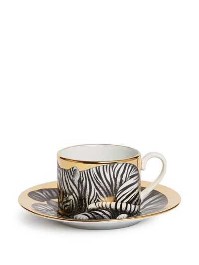 Shop Fornasetti Fidelity Tigrato Tea Cup Set In Oro