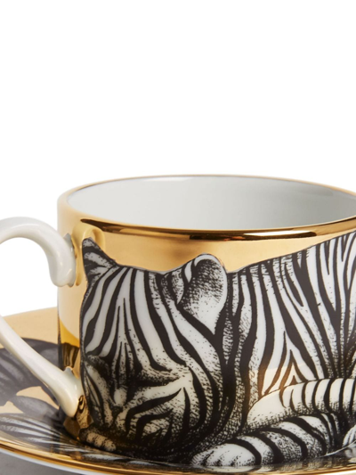 Shop Fornasetti Fidelity Tigrato Tea Cup Set In Oro