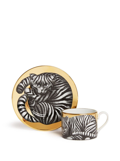 Shop Fornasetti Fidelity Tigrato Tea Cup Set In Oro