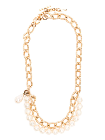 Shop Dolce & Gabbana Cable-link Faux-pearl Necklace In Gold