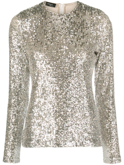 Shop Akris Sequin-embellished Long-sleeve Top In Neutrals