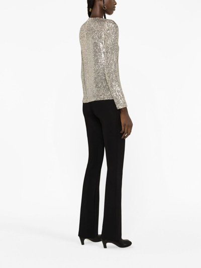 Shop Akris Sequin-embellished Long-sleeve Top In Neutrals