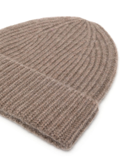 Shop Mouleta Ribbed Cashmere Beanie In Brown