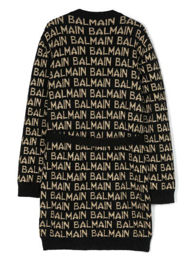 Shop Balmain Intarsia-knit Long-sleeve Cardigan In Black