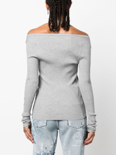 Shop Blumarine Halterneck Ribbed-knit Cardigan In Grey