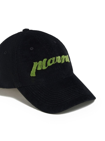 Shop Marni Logo-lettering Corduroy Baseball Cap In Black