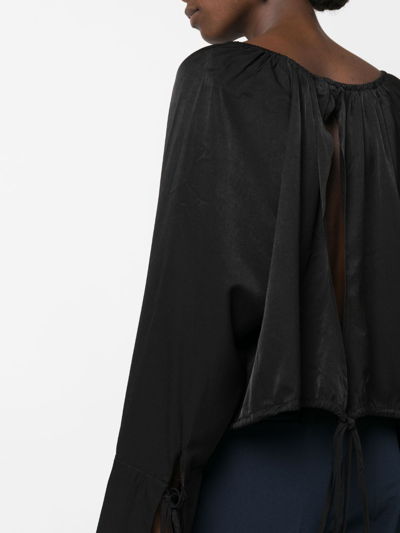 Shop Gestuz Draped Open-back Long-sleeve Top In Black