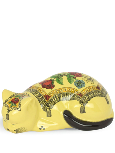 Shop Fornasetti Mantellato Cat-shaped Ceramic Decoration In Yellow