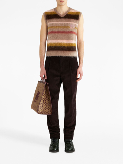 Shop Etro Floral-stripe Corduroy Trousers In Brown