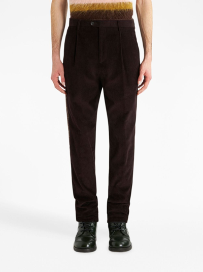 Shop Etro Floral-stripe Corduroy Trousers In Brown