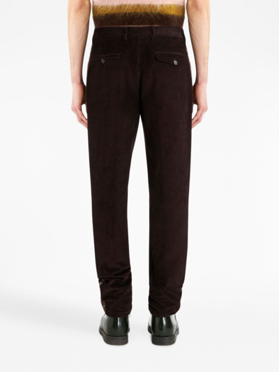 Shop Etro Floral-stripe Corduroy Trousers In Brown