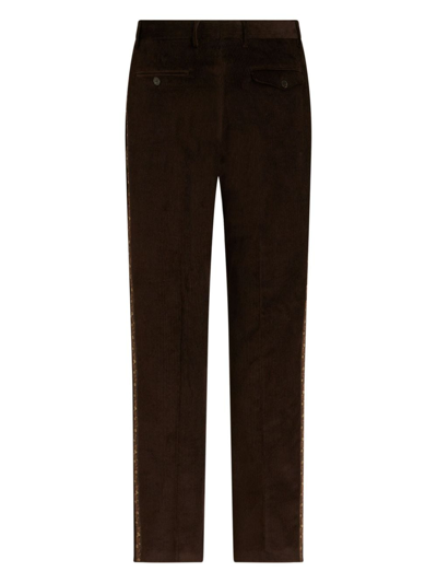 Shop Etro Floral-stripe Corduroy Trousers In Brown