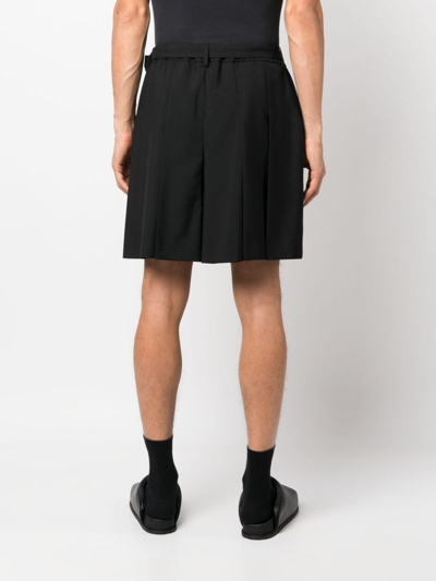 Shop Sacai Pleated Belted Shorts In Black