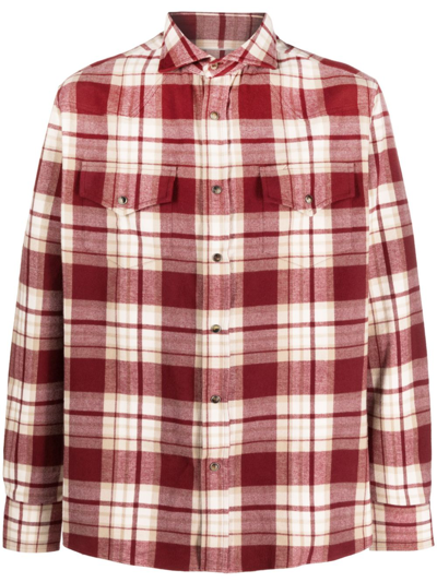 Shop Brunello Cucinelli Check-pattern Cotton Shirt In Red