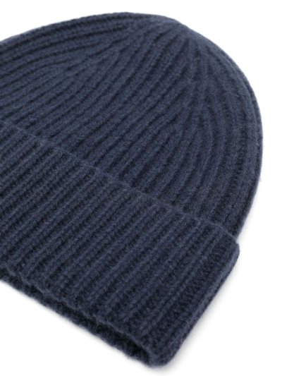 Shop Mouleta Ribbed Cashmere Beanie In Blue