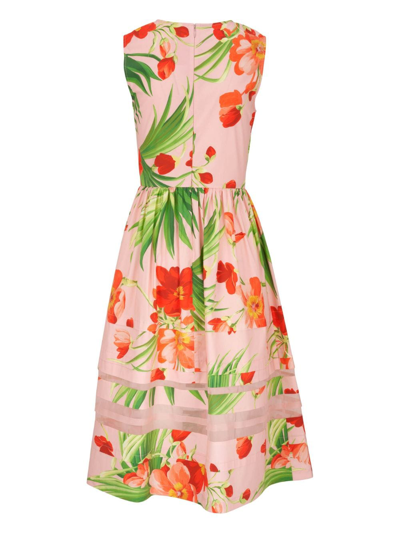 Shop Carolina Herrera Sleeveless Floral-print Midi Dress In Pink