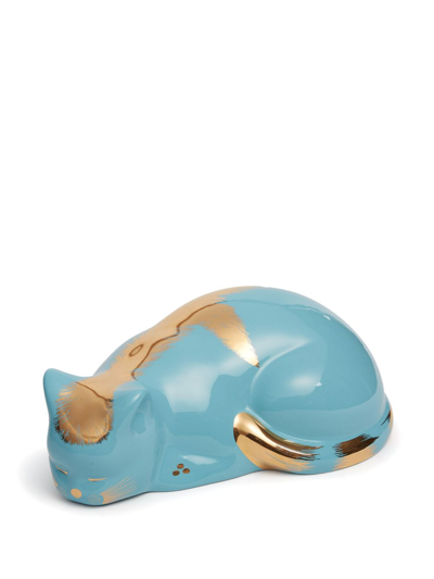 Shop Fornasetti Striato Cat-shaped Decoration In Blue