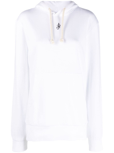 Shop Jw Anderson Logo-embroidered Cotton Blend Hoodie In White