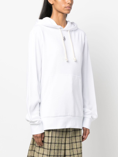 Shop Jw Anderson Logo-embroidered Cotton Blend Hoodie In White