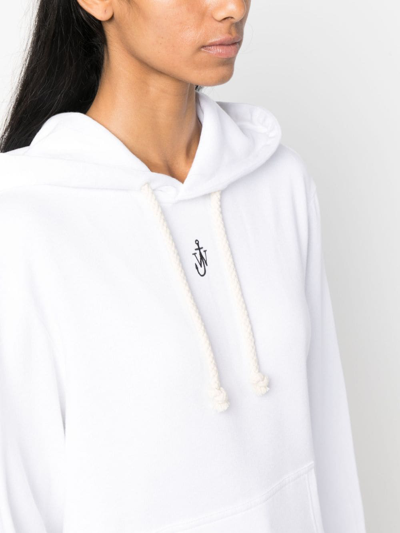 Shop Jw Anderson Logo-embroidered Cotton Blend Hoodie In White