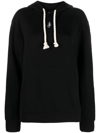 Shop Jw Anderson Logo-embroidered Cotton Blend Hoodie In Black