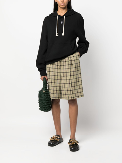 Shop Jw Anderson Logo-embroidered Cotton Blend Hoodie In Black