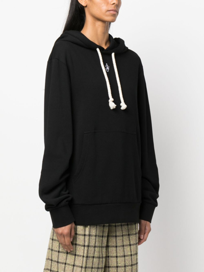 Shop Jw Anderson Logo-embroidered Cotton Blend Hoodie In Black