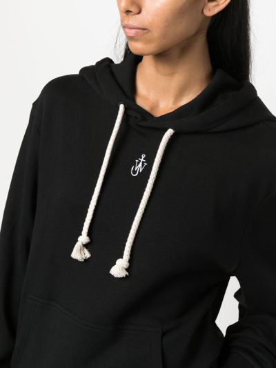 Shop Jw Anderson Logo-embroidered Cotton Blend Hoodie In Black