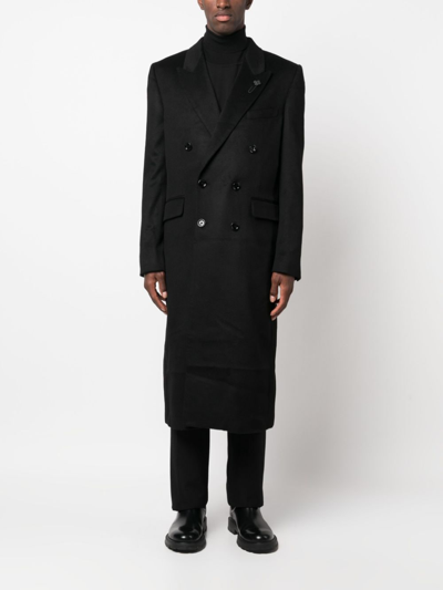 Shop Lardini Attitude Woven Double-breasted Coat In Black