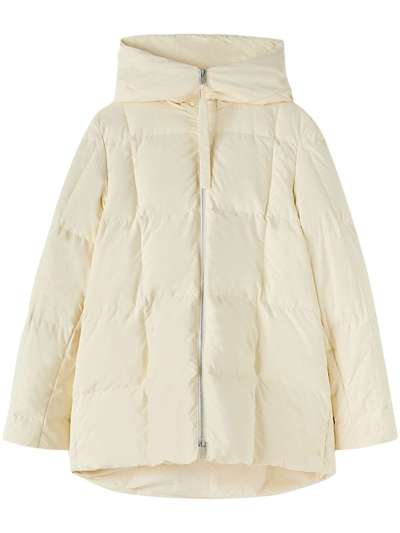Jil Sander Cream Quilted Hooded Shell Coat In White