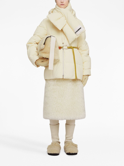 Jil Sander Cream Quilted Hooded Shell Coat In White
