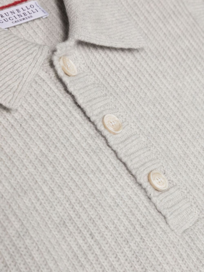 Shop Brunello Cucinelli Ribbed-knit Cashmere Polo Vest In Grey