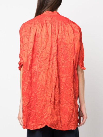 Shop Daniela Gregis Crinkled Silk V-neck Blouse In Orange